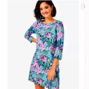 Lilly Pulitzer Linden dress in high tide navy bringing mermaid back large NWT